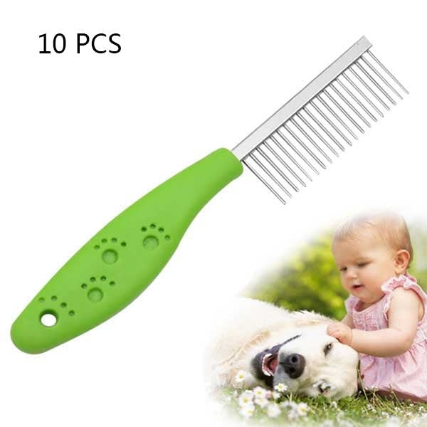 10 PCS Stainless Steel Pet Anti-slip Handle Grooming Comb