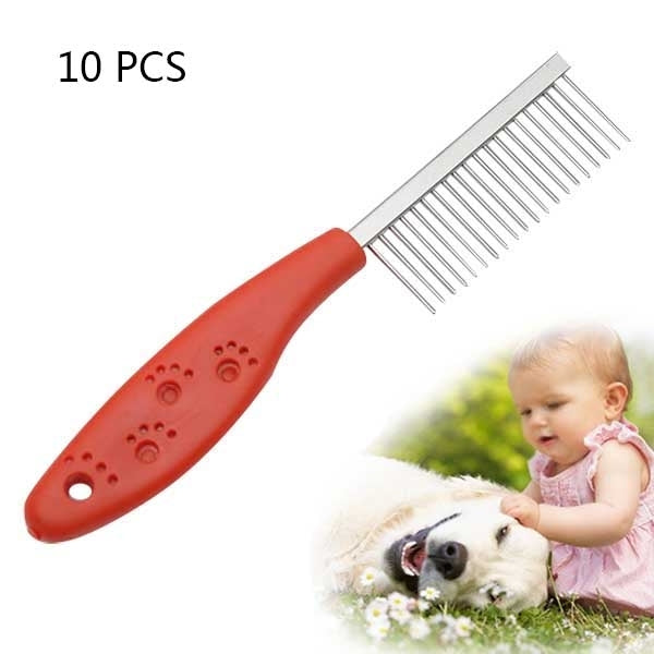 10 PCS Stainless Steel Pet Anti-slip Handle Grooming Comb