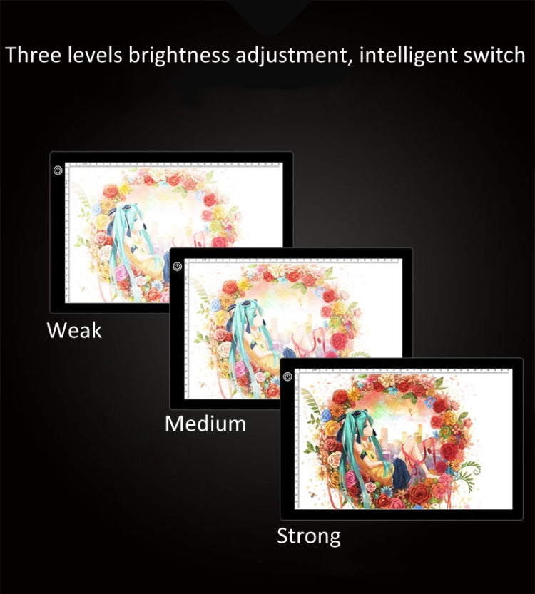A4 Size 5W 5V LED Three Level of Brightness Dimmable Acrylic Copy Boards for Anime Sketch Drawing Sketchpad, with USB Cable & Plug, Sizeï¼š270x360x5mm