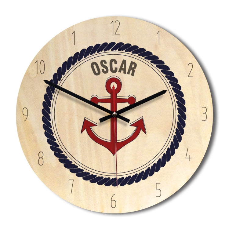 Ship Anchor Pattern Home Office Bedroom Decoration Wooden Mute Wall Clock, Size : 28cm