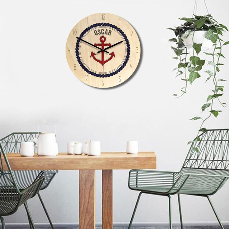 Ship Anchor Pattern Home Office Bedroom Decoration Wooden Mute Wall Clock, Size : 28cm