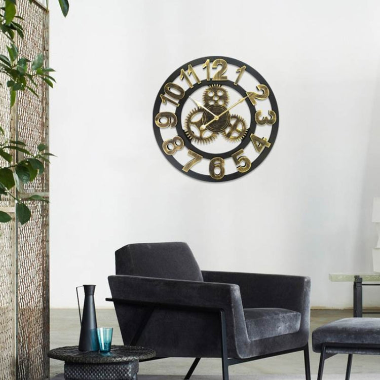 Retro Wooden Round Single-sided Gear Clock Number Wall Clock, Diameter: 80cm