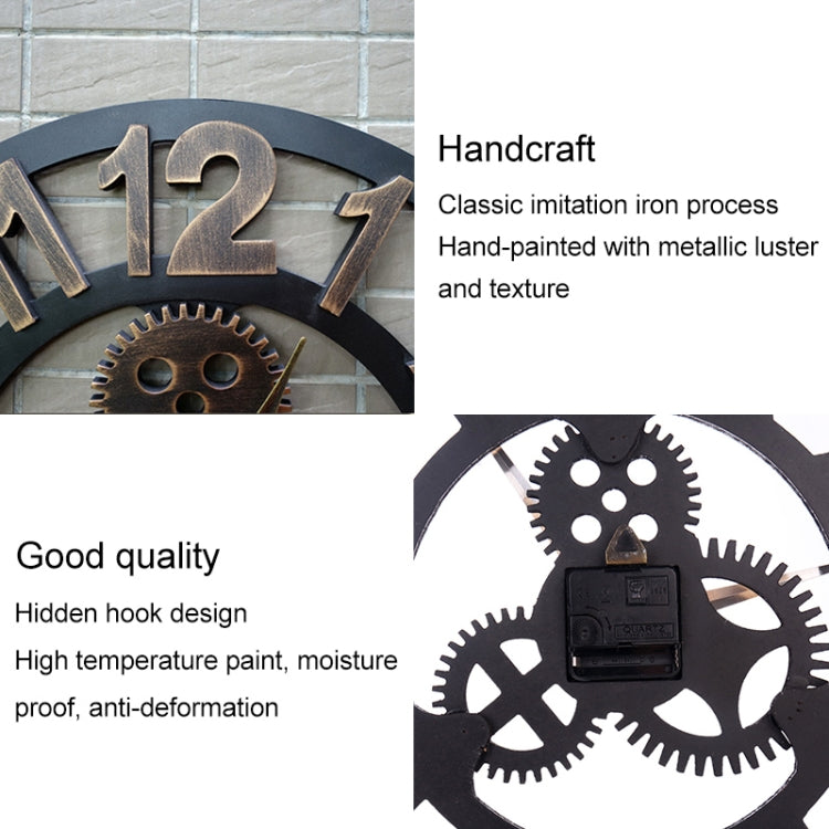 Retro Wooden Round Single-sided Gear Clock Number Wall Clock, Diameter: 80cm