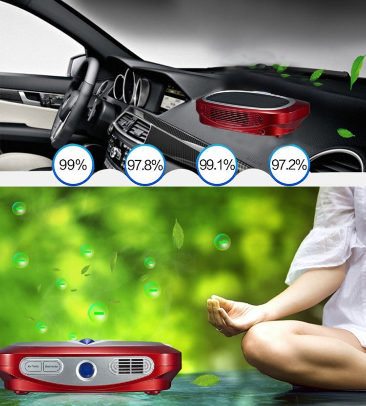 N368 Ozone & Ion Air Purifier with Car Charger & Solar Panel for Home / Office / Car, US / EU Plug(Red)
