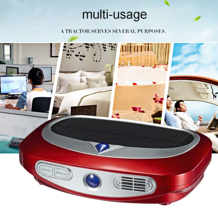 N368 Ozone & Ion Air Purifier with Car Charger & Solar Panel for Home / Office / Car, US / EU Plug(Red)