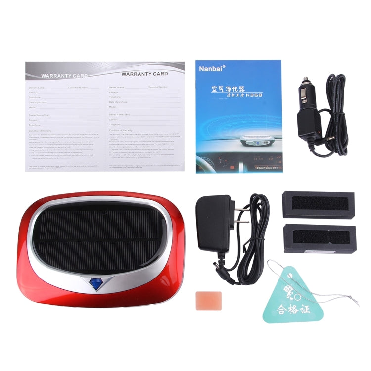 N368 Ozone & Ion Air Purifier with Car Charger & Solar Panel for Home / Office / Car, US / EU Plug(Red)