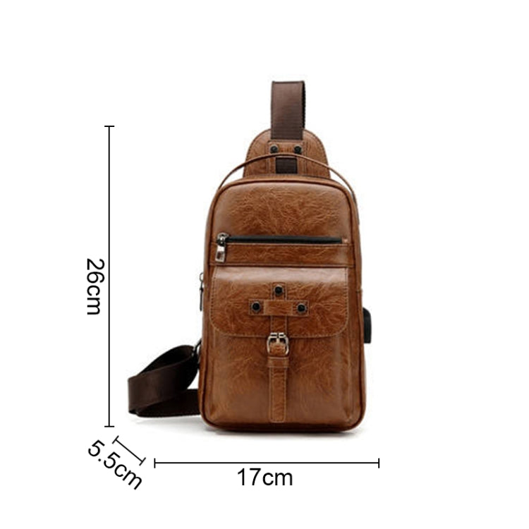 Universal Fashion Casual Outdoor Men Shoulder Messenger Bags Retro Men Waist Bag with Charging Port, Size: S (26cm x 17cm x 5.5cm)(Brown)
