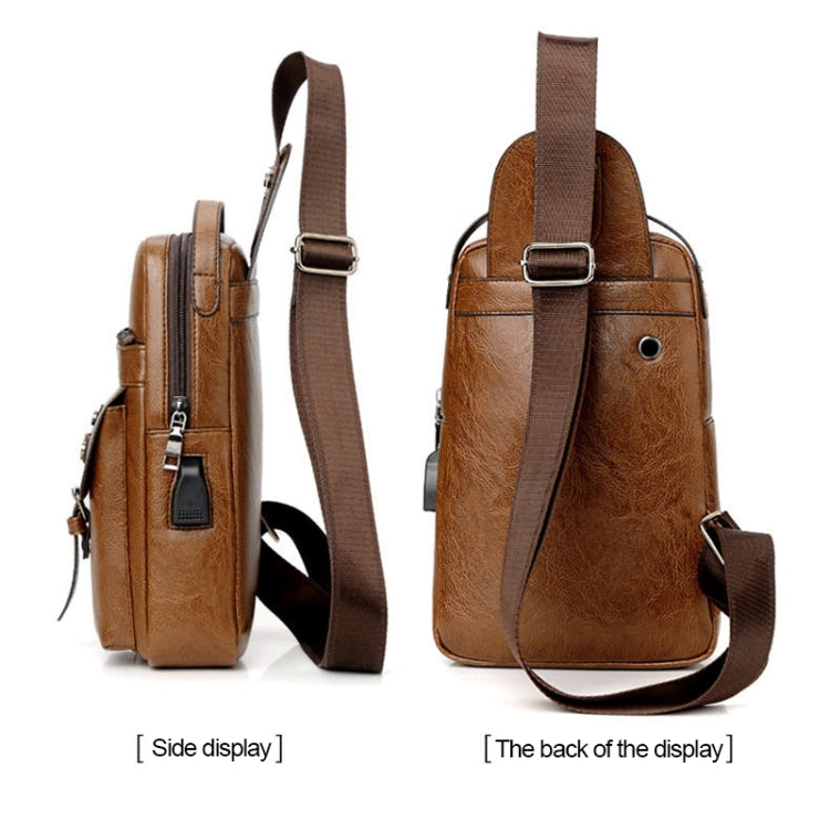 Universal Fashion Casual Outdoor Men Shoulder Messenger Bags Retro Men Waist Bag with Charging Port, Size: S (26cm x 17cm x 5.5cm)(Brown)