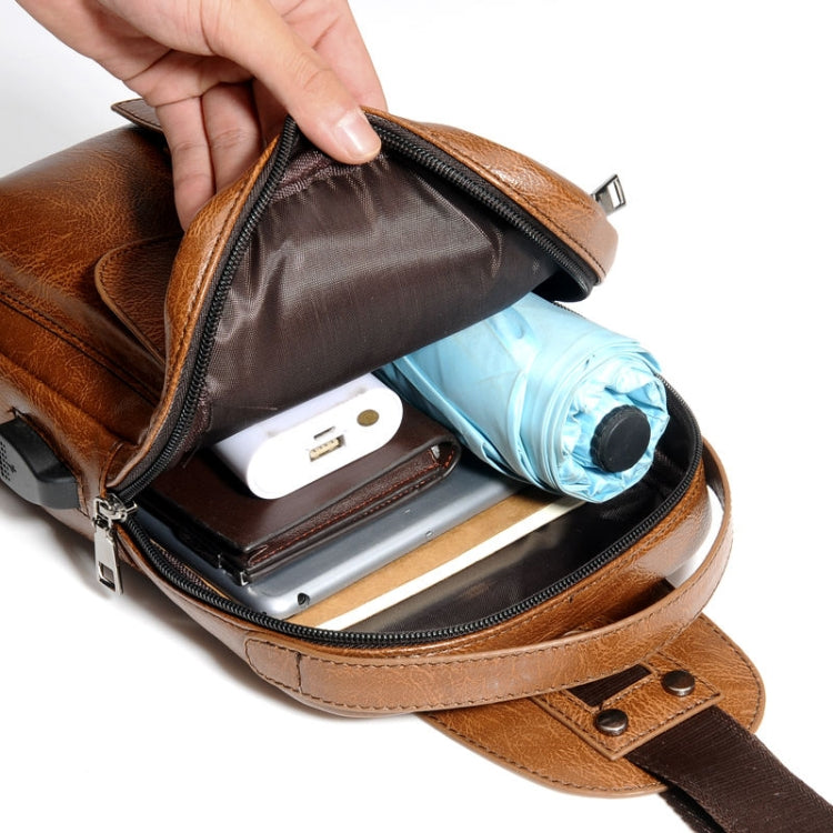 Universal Fashion Casual Outdoor Men Shoulder Messenger Bags Retro Men Waist Bag with Charging Port, Size: S (26cm x 17cm x 5.5cm)(Brown)