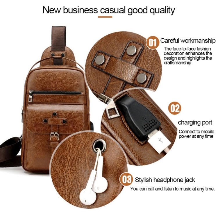 Universal Fashion Casual Outdoor Men Shoulder Messenger Bags Retro Men Waist Bag with Charging Port, Size: S (26cm x 17cm x 5.5cm)(Brown)