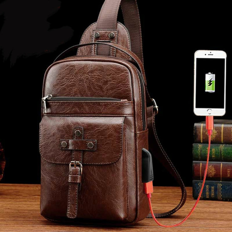 Universal Fashion Casual Outdoor Men Shoulder Messenger Bags Retro Men Waist Bag with Charging Port, Size: S (26cm x 17cm x 5.5cm)(Brown)