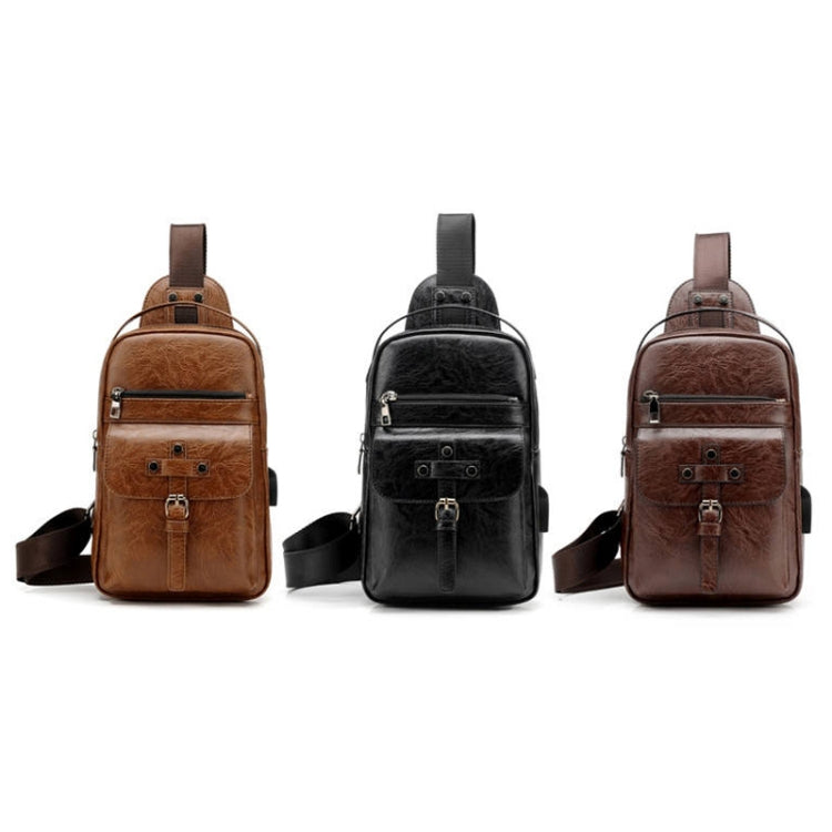 Universal Fashion Casual Outdoor Men Shoulder Messenger Bags Retro Men Waist Bag with Charging Port, Size: S (26cm x 17cm x 5.5cm)(Brown)