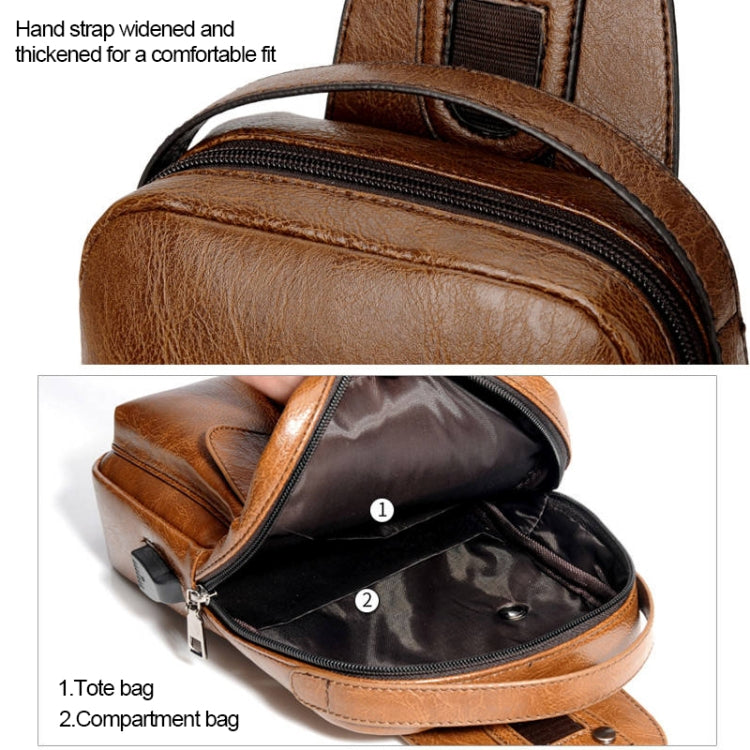 Universal Fashion Casual Outdoor Men Shoulder Messenger Bags Retro Men Waist Bag with Charging Port, Size: L (28cm x 19cm x 5.5cm)(Brown)
