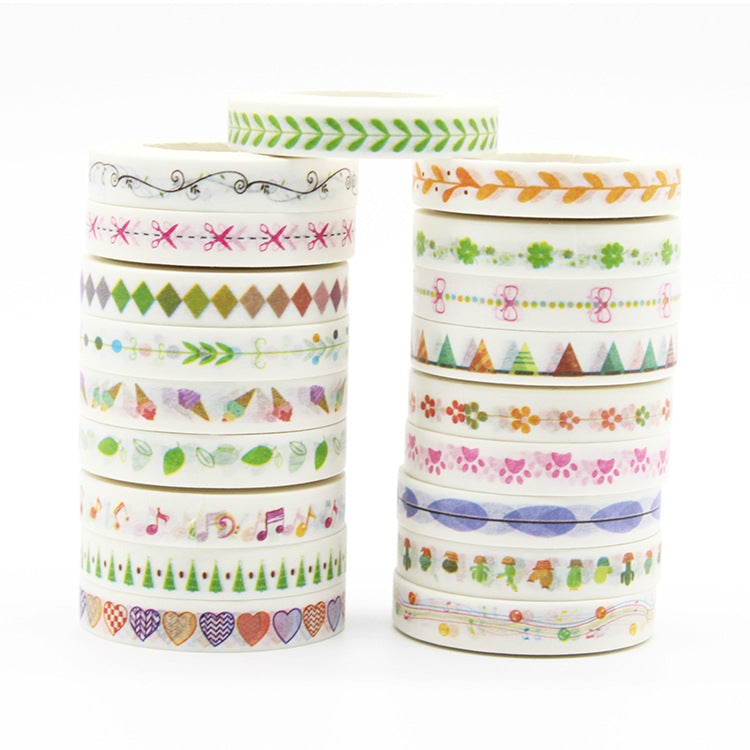 19 PCS 10m Creative Hand Tear Hand Painted Pattern Decorative Tape