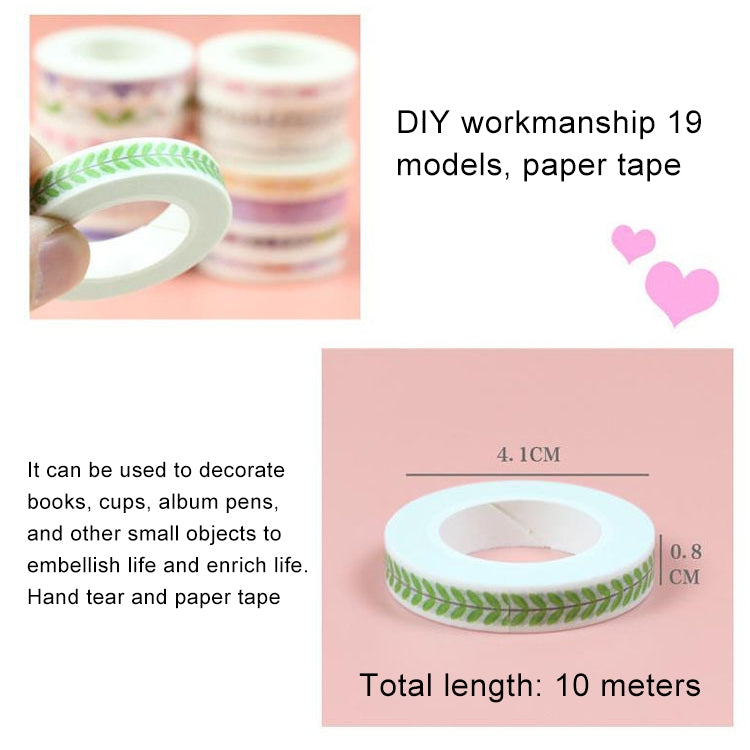 19 PCS 10m Creative Hand Tear Hand Painted Pattern Decorative Tape