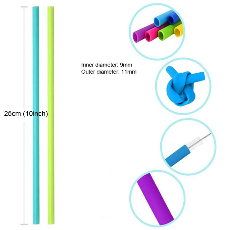 2 PCS Food Grade Silicone Straws Cartoon Colorful Drink Tools with 1 Brush, Straight Pipe, Length: 25cm, Outer Diameter: 11mm, Inner Diameter: 9mm, Random Color Delivery