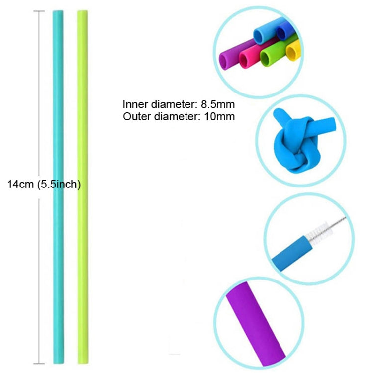 5 PCS Food Grade Silicone Straws Cartoon Colorful Drink Tools with 1 Brush, Straight Pipe, Length: 14cm, Outer Diameter: 10mm, Inner Diameter: 8.5mm, Random Color Delivery