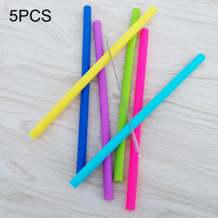 5 PCS Food Grade Silicone Straws Cartoon Colorful Drink Tools with 1 Brush, Straight Pipe, Length: 14cm, Outer Diameter: 10mm, Inner Diameter: 8.5mm, Random Color Delivery