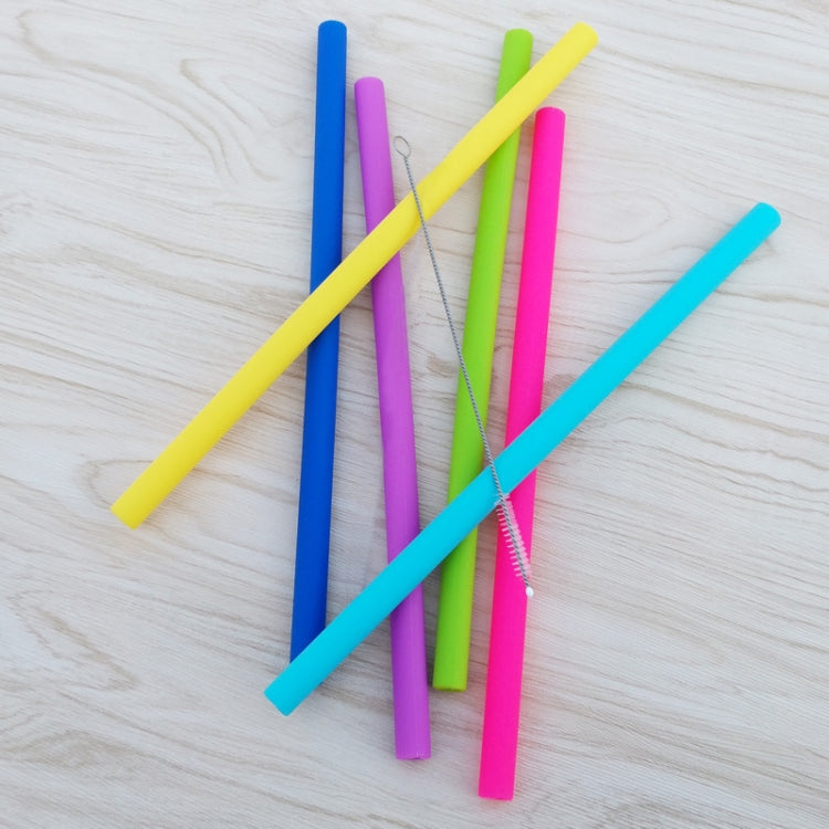 5 PCS Food Grade Silicone Straws Cartoon Colorful Drink Tools with 1 Brush, Straight Pipe, Length: 25cm, Outer Diameter: 11mm, Inner Diameter: 9mm, Random Color Delivery