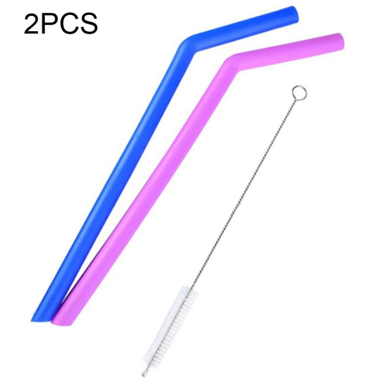 2 PCS Food Grade Silicone Straws Cartoon Colorful Drink Tools with 1 Brush, Crude Bend Pipe, Length: 25cm, Outer Diameter: 11mm, Inner Diameter: 9mm, Random Color Delivery