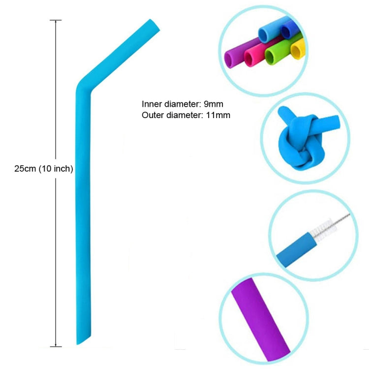 5 PCS Food Grade Silicone Straws Cartoon Colorful Drink Tools with 1 Brush, Crude Bend Pipe, Length: 25cm, Outer Diameter: 11mm, Inner Diameter: 9mm, Random Color Delivery