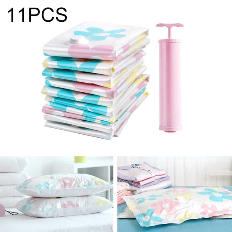 11 PCS Space Saving Sunflowers Pattern Vacuum Storage Bag, Thinken Quilts Clothing Vacuum Seal Storage Bag with a Hand Pump, Including: 3 PCS 80*100 cmï¼Œ2 PCS 60*80 cm, 3 PCS 50*70 cm, 2 PCS 40*60 cm