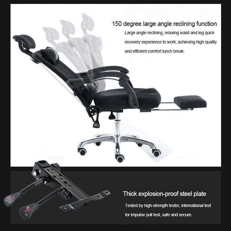 RC-10-1 Computer Chair Office Chair Home Esports Net Cloth Lifted Rotated Footrest Reclining Chair with Aluminum Alloy Feet (Black)