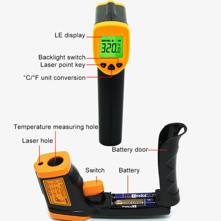 AR320 LCD Display Screen Infrared Electronic Thermometer, Temperature Range: -32-380 Celsius Degree