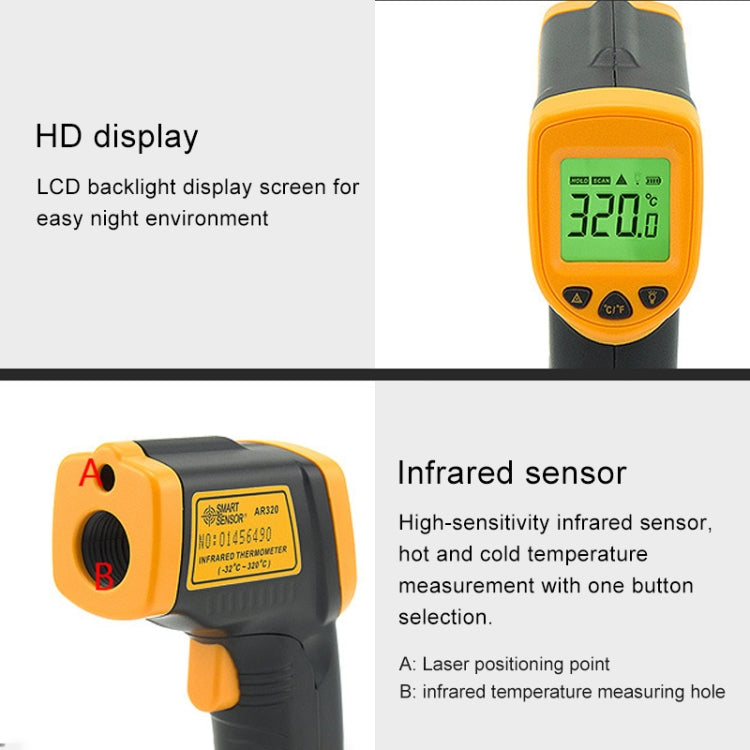 AR320 LCD Display Screen Infrared Electronic Thermometer, Temperature Range: -32-380 Celsius Degree