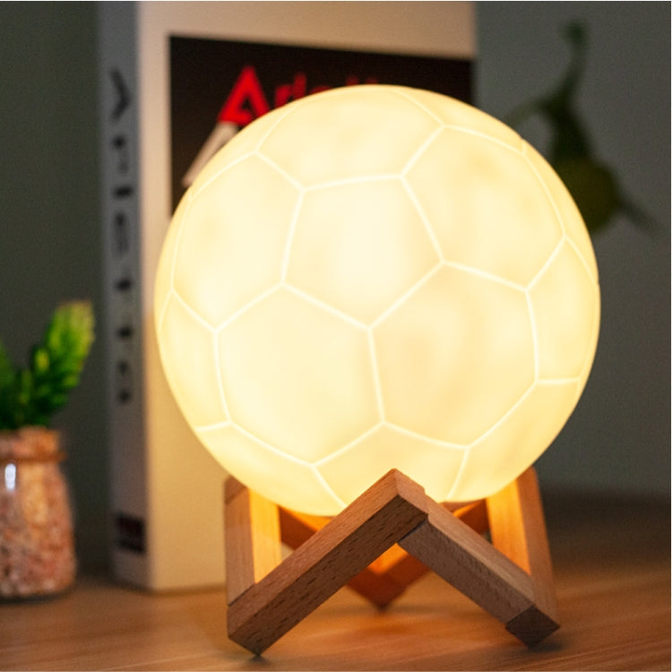 Creative Remote Control USB Charging 3D Football Lamp LED Night Light with Wooden Holder Base, Size: 16x16x16cm(White)