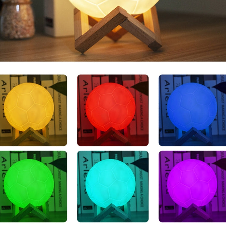 Creative Remote Control USB Charging 3D Football Lamp LED Night Light with Wooden Holder Base, Size: 16x16x16cm(White)