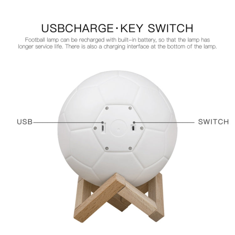 Creative Remote Control USB Charging 3D Football Lamp LED Night Light with Wooden Holder Base, Size: 16x16x16cm(White)