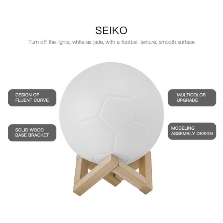 Creative Remote Control USB Charging 3D Football Lamp LED Night Light with Wooden Holder Base, Size: 16x16x16cm(White)