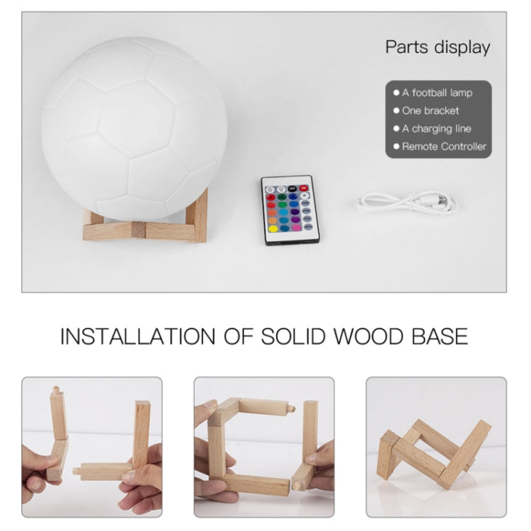 Creative Remote Control USB Charging 3D Football Lamp LED Night Light with Wooden Holder Base, Size: 16x16x16cm(White)