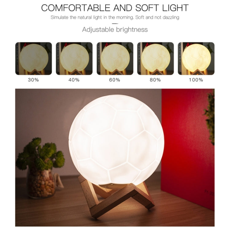 Creative Remote Control USB Charging 3D Football Lamp LED Night Light with Wooden Holder Base, Size: 16x16x16cm(White)