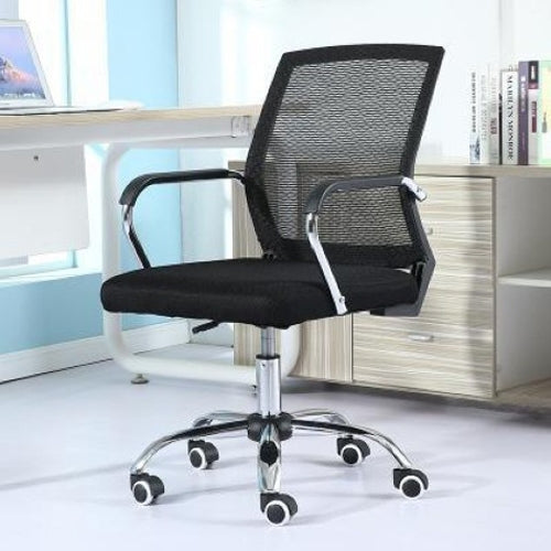 Simple Household Mesh Computer Chair Conference Chair Black Frame Lifting Sliding Wheelchair (Black)