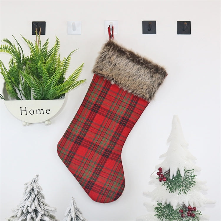 2 PCS CX20201 Christmas Grid Plush Sock Gift Bag Christmas Tree Pendant Decoration