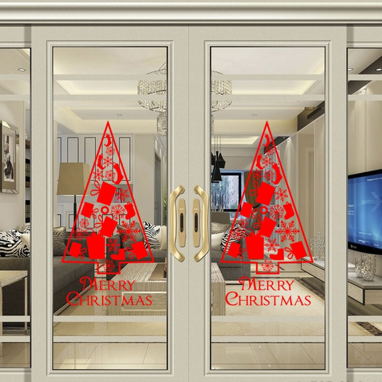 Christmas Tree Living Room Window Glass Door Removable Waterproof Christmas Wall Sticker Decoration(Red)