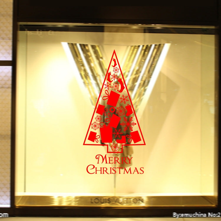 Christmas Tree Living Room Window Glass Door Removable Waterproof Christmas Wall Sticker Decoration(Red)