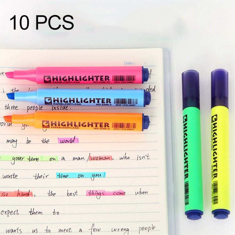 10 PCS Triangle Penholder Highlighter Pen Solid Color Key Point Marker Pen, Random Color Delivery