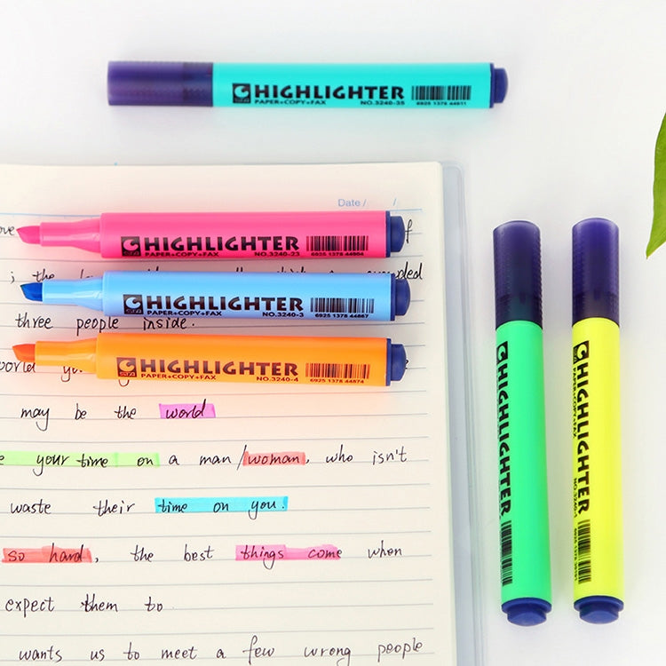 10 PCS Triangle Penholder Highlighter Pen Solid Color Key Point Marker Pen, Random Color Delivery