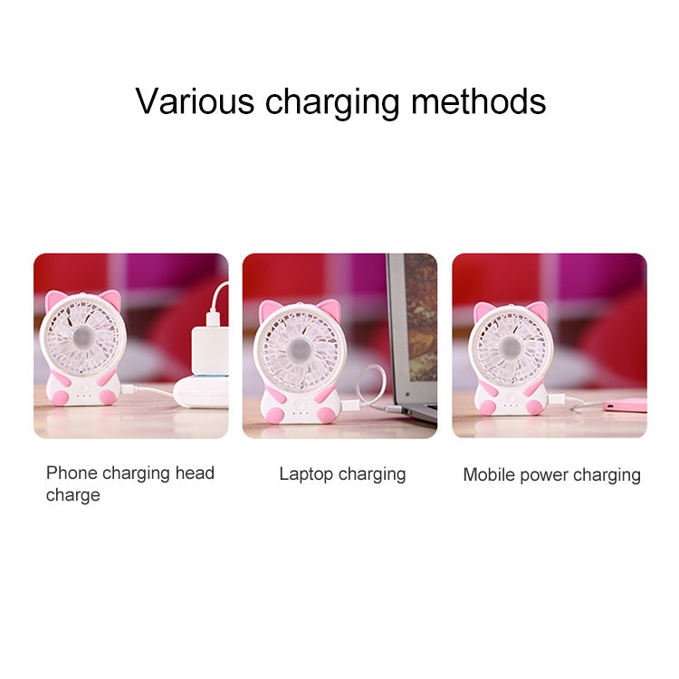 Portable Desktop USB Charging Cartoon Cat Shape Mute Cooling Fan 3 Speeds (Blue)