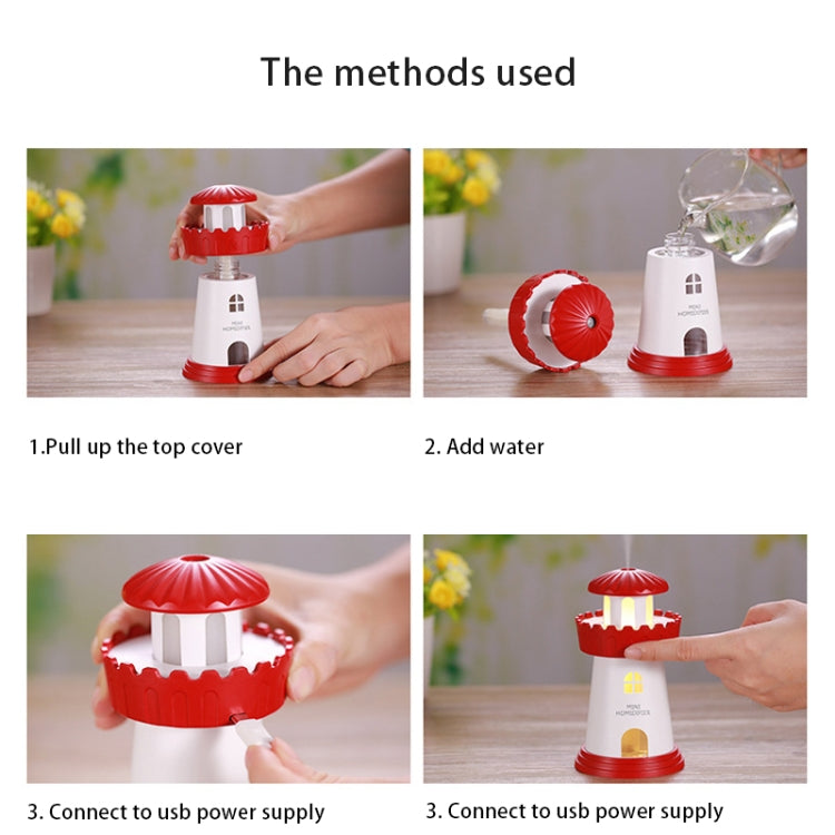 2.5W Lighthouse Portable USB Mute Mini Humidifier Nebulizer with LED Night Light for Office, Home Bedroom, Car, Capacity: 150ml, DC 5V