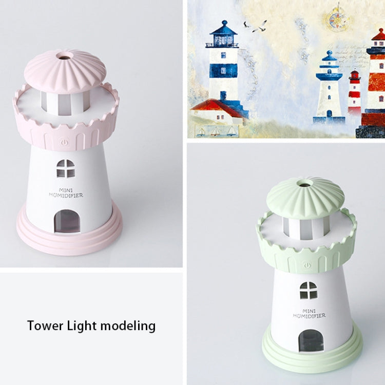 2.5W Lighthouse Portable USB Mute Mini Humidifier Nebulizer with LED Night Light for Office, Home Bedroom, Car, Capacity: 150ml, DC 5V