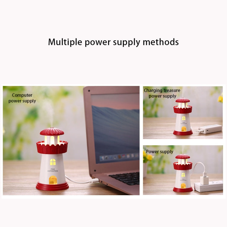 2.5W Lighthouse Portable USB Mute Mini Humidifier Nebulizer with LED Night Light for Office, Home Bedroom, Car, Capacity: 150ml, DC 5V