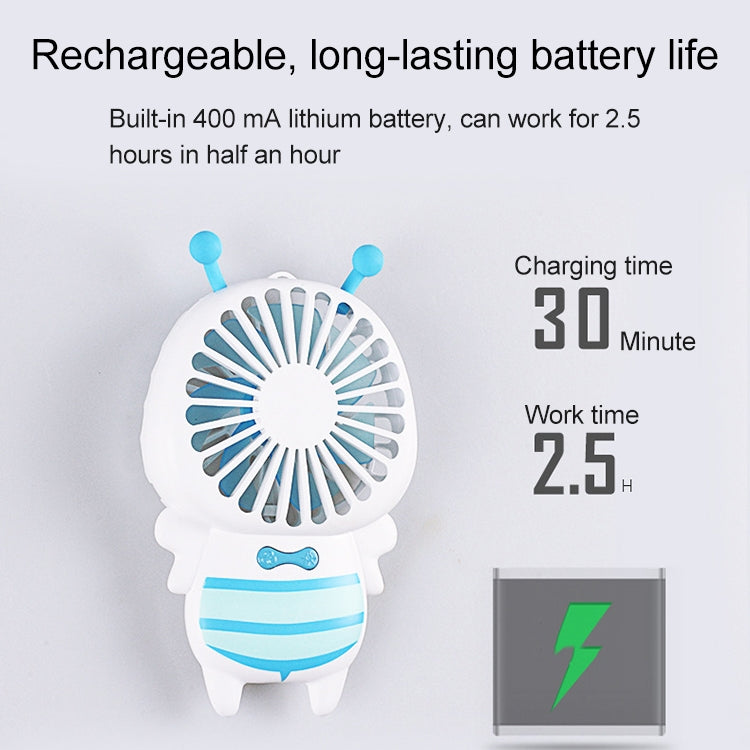 Portable Bee Shaped USB Rechargeable Mute Mini Cooling Handheld Fan with Light (Blue)