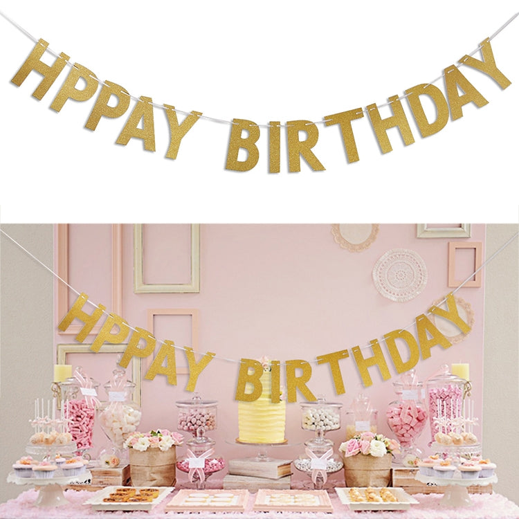 HAPPY BIRTHDAY Party Decoration Banner Glitter Powder Craft Paper Hanging Banners