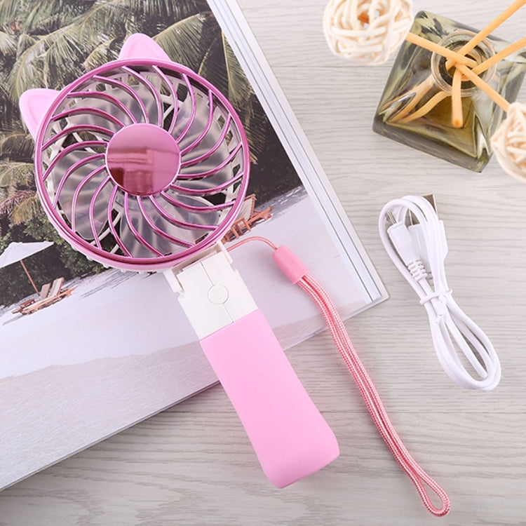 SEMA Portable USB Rechargeable 3 Speeds Folding Cooling Handheld Personal Fan with LED Light(Pink)
