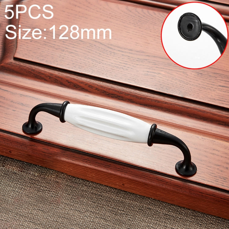 5 PCS 5025_128 Black and White Ceramic Closet Cabinet Handle Pitch: 128mm