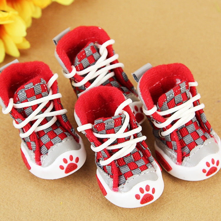 4 PCS New Style Woven Belt Comfortable Pet Dog Shoes Small Dogs Shoes, Length: 4.1cm, Width: 3.5cm (Red)